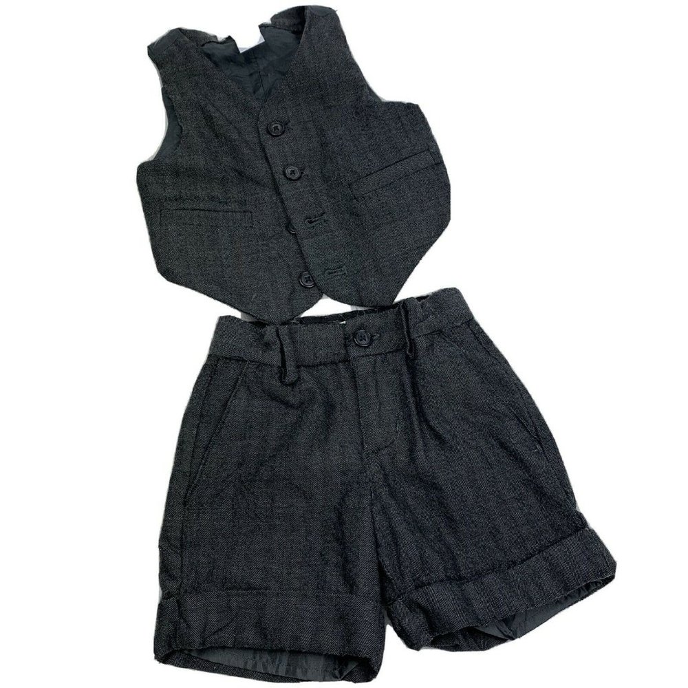 Janie and Jack Suit Shorts Vest Special Occasion 6-12 mos Wool Gray Herringbone
